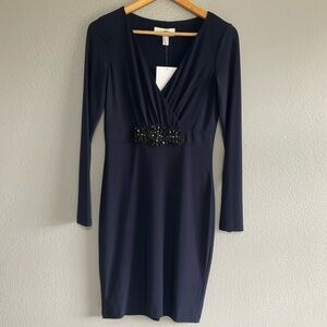 Belle Badgley mischka dress navy blue with embellished  new with tags D145